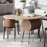 Ensemble de table basse ronde en travertin durable Mobilier de salon en pierre au design moderne avec finition en marbre Décoration intérieure Cadre en bois