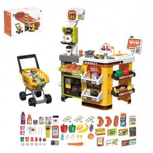 Market Shop Toy Supermarket Cash Register Checkout <b>Desk</b> Scanner Shopping Basket Pretend Grocery Store Learning Kids Toys - Product Image 2