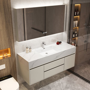 Ensemble de meubles de salle de bain en aluminium nid d'abeille, style ferme, luxe léger, résistant à l'eau, avec vasque en céramique, fixation murale - Product Image 2