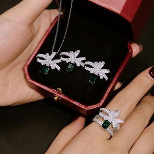 Dylam New Arrival Women <b>Fine</b> Fashion Jewelry S925 Silver Rhodium Plated Emerald Diamond 5A Zirconia Bow Knot <b>Stud</b> <b>Earrings</b> - Product Image 3
