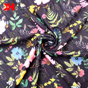 Kahn Faible QUANTITÉ MINIMALE DE COMMANDE extensible polyester poly tricot fleur impression nervure tissu pour vêtement