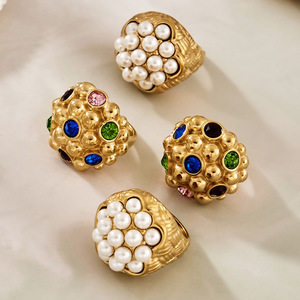 Anillo de Diseño Vintage con Forma de Cápsula de Loto, Acero Inoxidable, Chapado en Oro de 18K, con Piedra de Vidrio de Color, Anillo de Moda para Mujer - Product Image 4