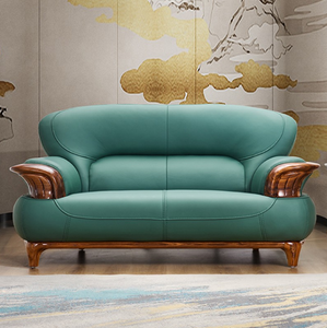 Nouveau canapé d'angle en cuir véritable Wujin Wood européen, garni d'éponge, pour appartements et salons d'hôtel - Product Image 1