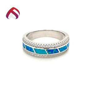 卸売オーシャンブルーオパールジュエリー925シルバーダイヤモンドファッションジュエリーメキシカンオパールバンドリング - Product Image 5