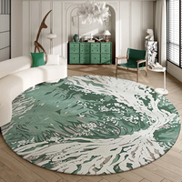 Tapis rond moderne fait main en boucle tuftée, écologique, antidérapant, pour salon, couleur vert et bleu