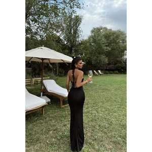 ชุดราตรีสีดำสุดหรู ไซส์ XS ทรงบอลกาวน์ สายรัดด้านหลัง ตกแต่งด้วยโครเชต์ 3 มิติ ประดับด้วยคริสตัลและเลื่อม ความยาวระดับพื้น ทรงเอไลน์ - Product Image 1