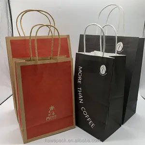 Venta al por mayor de logotipo de impresión personalizada Blanco marrón Kraft Craft Bolsas De Papel bolsa de papel de compras con mango retorcido