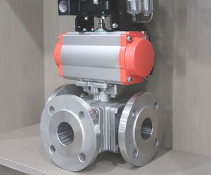 Robinet à bille industriel pneumatique 3 voies en acier au carbone/inox avec joint PTFE, débit 1000L/H, PN25/PN40, en acier inoxydable - Product Image 6