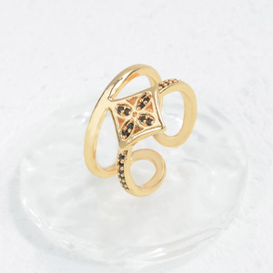 Anello Aperto Personalizzato a Quadrifoglio Nero e Verde con <span class=keywords><strong>Micro</strong></span> Pavé di Zirconi in Oro Champagne per Donne e Ragazze - Product Image 3