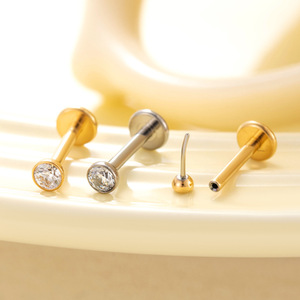 20G/18G/16G 8mm Şeffaf CZ Üstü Düz Sırtlı Dişsiz Push <span class=keywords><strong>Pin</strong></span> Dudak Piercingi G23 Titanyum Labret Takı - Product Image 2