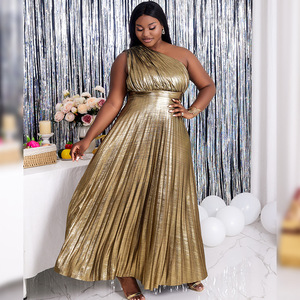 Modeste élégant or une épaule précipité plissé Maxi robe de soirée - Product Image 3