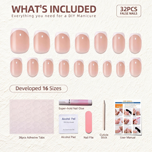 32 pièces/ensemble, faux ongles courts en gel souple, marque privée FS124, vente en gros, haute qualité, faux ongles français faits à la main, à presser - Product Image 6