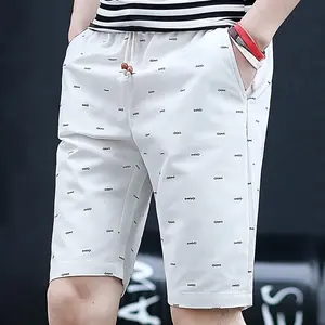 Short pour homme en os de poisson imprimé de surf Short de bain classique pour homme Short de plage décontracté d'été en coton blanc pour homme