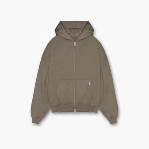 Sweat à capuche streetwear à double fermeture éclair en gros, coton lourd, surdimensionné, épaules tombantes, sweat à capuche personnalisé à fermeture éclair, coupe courte, pour hommes - Product Image 4