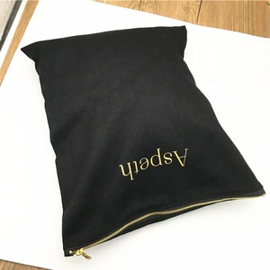 Grande pochette en coton fermeture éclair, sac personnalisé pour les cosmétiques, sac en toile avec fermeture éclair dorée - Product Image 2