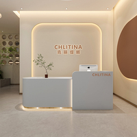 Bureau de réception moderne de haute qualité pour salon de beauté et salon de coiffure, blanc rose, en MDF, respectueux de l'environnement, utilisation hospitalière