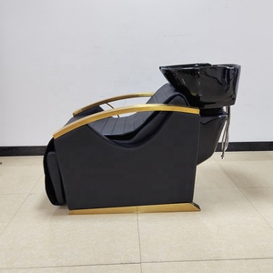 Station de lavage de luxe moderne pour coiffure avec cuvette en céramique et fauteuil de shampoing, pour salon de coiffure et barbier, inclinable pour la coupe de cheveux - Product Image 5