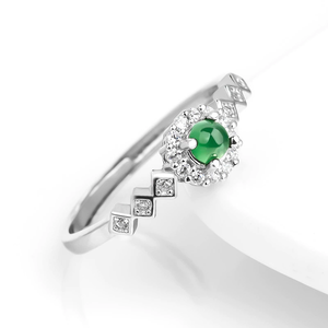 S925 <b>silver</b> <b>ring</b> <b>set</b> with natural A-grade jadeite of yonglv ice type. Fashion men's <b>ring</b>, women's style, adjustable design - Product Image 2