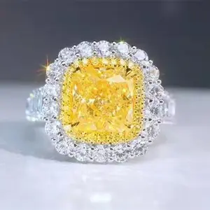 Saudi Arabia luxury wedding diamond ring jewelry women 18k gold 2.02ct natural yellow diamond ring necklace pendant dual use