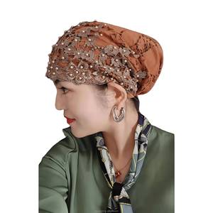 Wholesale New YASEEN Eco-Friendly Breathable Designer African Glitter Muslim Lace Headscarf Large Sequin <b>Hat</b> - Product Image 4