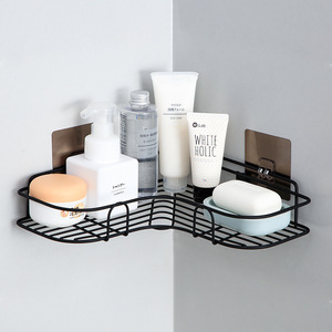 Étagère <span class=keywords><strong>d</strong></span>'<span class=keywords><strong>angle</strong></span> adhésive en fer forgé sans perçage, étagère murale creuse sans trace pour douche, salle de bain, rangement shampoing et savon - Product Image 3