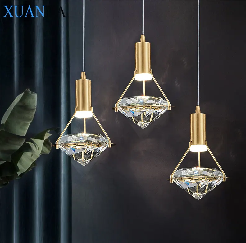 indoor decorative crystal pendant light modern style copper crystal pendant light for hotel villa