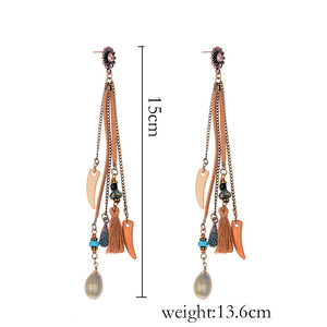 Bohemian <b>Drop</b> Earrings With Shell Beads And Tassels For Women Party Jewelry Antique <b>Bronze</b> Plated Flower Design - Product Image 4