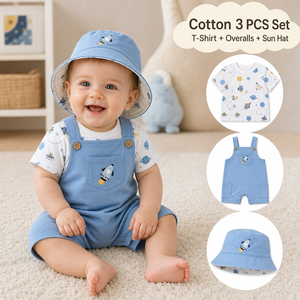 C28XL Set di 3 Pezzi di Alta Qualità per Neonati Maschi, <span class=keywords><strong>Abbigliamento</strong></span> <span class=keywords><strong>Estivo</strong></span> alla Moda per Bambini 3-18 Mesi, Cappelli e Pantaloni con Stampa Animalier in Cotone - Product Image 1