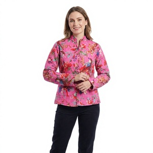 Indian Knitted Floral Block Printed Autumn Reversible Vintage Eco-Friendly Cotton Quilted Short Jackets Covered Button Closure - Product Image 1