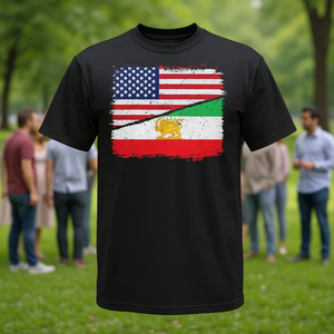 T-Shirt Patriottica Mezzo Americano Mezzo Iraniano, Girocollo a Maniche Corte, Personalizzabile, Promozionale, Unisex per Adulti, Stampa Digitale - Product Image 2