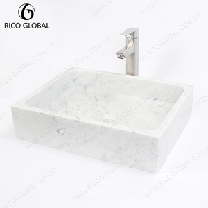 Vasque rectangulaire en marbre blanc poli, style minimaliste, pour salle de bain, installation sans trou - Product Image 4