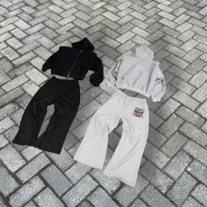 Survêtements de haute qualité en molleton français 100% coton, ensembles décontractés à capuche et pantalon de survêtement de couleur unie pour hommes - Product Image 1