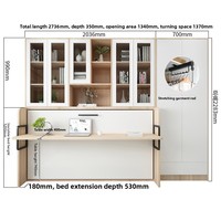 Lit mural moderne en métal, pliable et réglable, avec panneau en bois, pour chambre à coucher, bureau et chambre d'amis