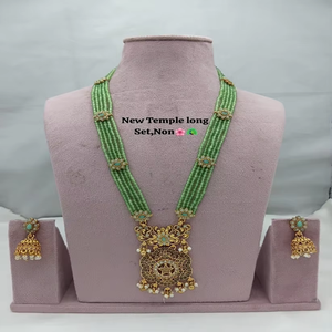 Ready to Ship Traditional Crystal Long Necklace <b>Jewellery</b> <b>Set</b> With Mint Color Matching Earrings For Women And <b>Girls</b> - Product Image 2