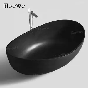 现代黑色独立浸泡浴缸热水浴缸，双人大固体表面复合石材树脂独立浴缸