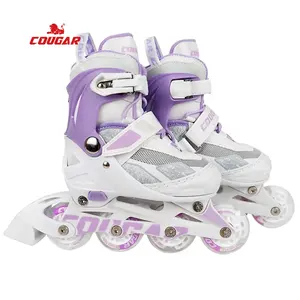 Adjust Size Boys Girls Inline Skating Shoes Cougar Kids Beginner Flashing Roller Skates With Light-Up Wheels