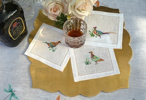 Serviette de cocktail en lin à motif faisan des campagnes |   Serviette de table réutilisable en lin 100% naturel de qualité supérieure, écologique, motif faisan - Product Image 3
