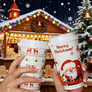 Gobelet à café en papier thermique portable de Noël, logo personnalisé imprimé, 8oz 10oz 12oz 16oz, gobelet à café jetable pour café chaud - Product Image 1