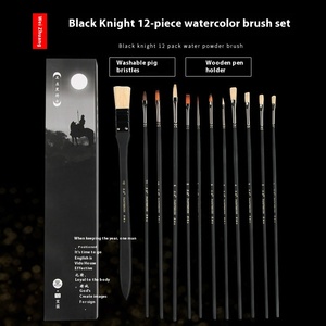 Ensemble de 12 pinceaux <span class=keywords><strong>gouache</strong></span> Black Knight pour l'exportation, poils de sanglier, aquarelle, acrylique, peinture à l'huile, pinceau éventail pour peintres - Product Image 2