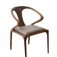 Fauteuil couleur noyer avec revêtement en cuir PU, chaise de salle à manger et de loisirs