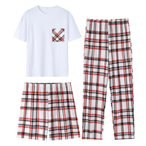 Ensemble de <span class=keywords><strong>pyjama</strong></span> pour <span class=keywords><strong>homme</strong></span> en trois pièces composé de pantalon court, couleur unie, vêtements de maison confortables, doux, légers et respirants - Product Image 4