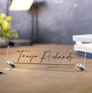 Clear Script Executive Desk CEO Sign New Job Office Small Business Decor Promoción Regalo-Inyección de placa de nombre acrílica de pie - Product Image 3