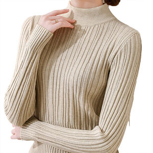 Women's 2026 New Style Thick Striped Knit Base Layer Elegant <b>Mock</b> <b>Neck</b> Pullover Unique Inner Wear <b>Top</b> - Product Image 5