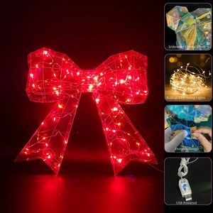Nœud Papillon Lumineux 3D Rouge Iridescent en PET, Sculpture Lumineuse à Suspendre pour Porte, Idéal pour Hall d'Hôtel, Vitrine de Magasin - Product Image 3