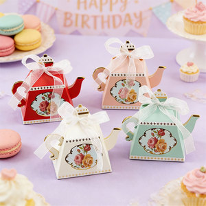 4 Colors <strong>Floral</strong> Tea Party Favour Candy Treat Paper <strong>Boxes</strong> Teapot Design Gift Goodie Paper <strong>Boxes</strong> for Wedding Tea Party Decorations - Product Image 5
