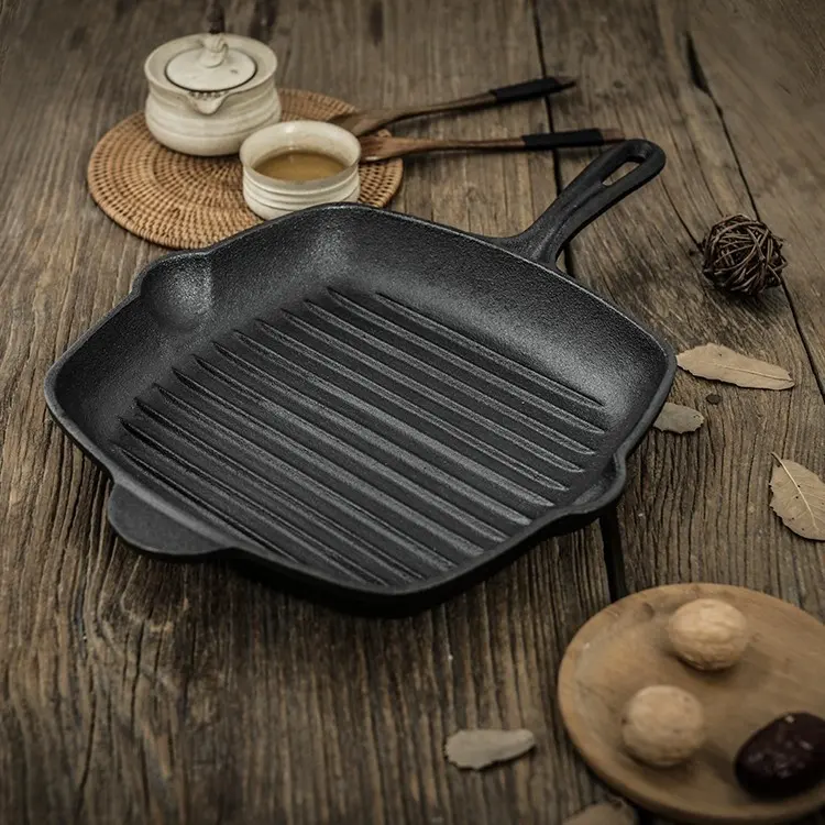 Factory Hot Selling Cooking Kitchen Cookware Steak Pan Cast Iron Non-stick Skillet Grill Pan Induction Frying Pan