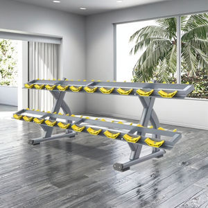 Support <span class=keywords><strong>de</strong></span> rangement pour haltères à 2 niveaux FF49, populaire pour les clubs <span class=keywords><strong>de</strong></span> sport et les salles <span class=keywords><strong>de</strong></span> sport, avec plateaux jaunes et noirs - Product Image 5