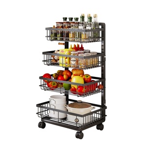 Iron <b>Portable</b> Kitchen Storage Holder with Single-Tier Mobile <b>Trolley</b> Frame for Snacks and Kitchen Supplies - Product Image 1
