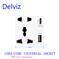 Panneau en verre blanc Delviz, prise électrique double prise, prise de charge rapide USB C, interrupteur d'éclairage mural bricolage 13A prise murale universelle
