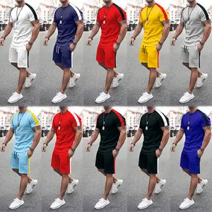 여름 남자 Tracksuit 캐주얼 세트 사용자 정의 로고 빈 T 셔츠 2 조각 세트 및 반바지 패션 브랜드 조깅 피트니스 스포츠웨어